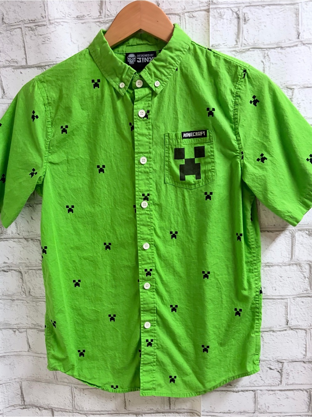 Minecraft Boys' Short-Sleeve Button-Down Shirt in Bright Green